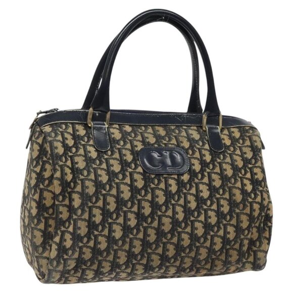 Christian Dior Trotter Canvas Hand Bag Navy Gold Auth 125570 - Picture 1 of 16